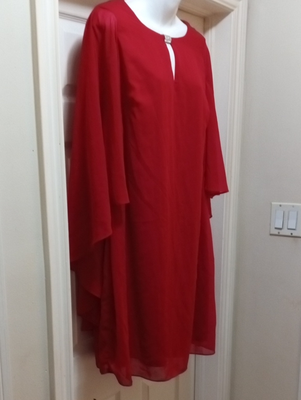Tiana B. Red Flowing Cape-Sleeve Wedding Dress